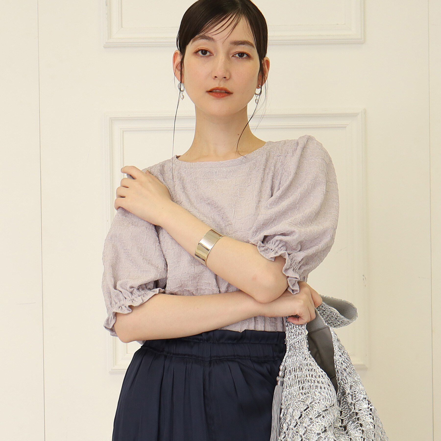 SunaUna「【パフスリーブ／袖口ゴム】ジャカードプルオーバー」|Tシャツ・カットソー|