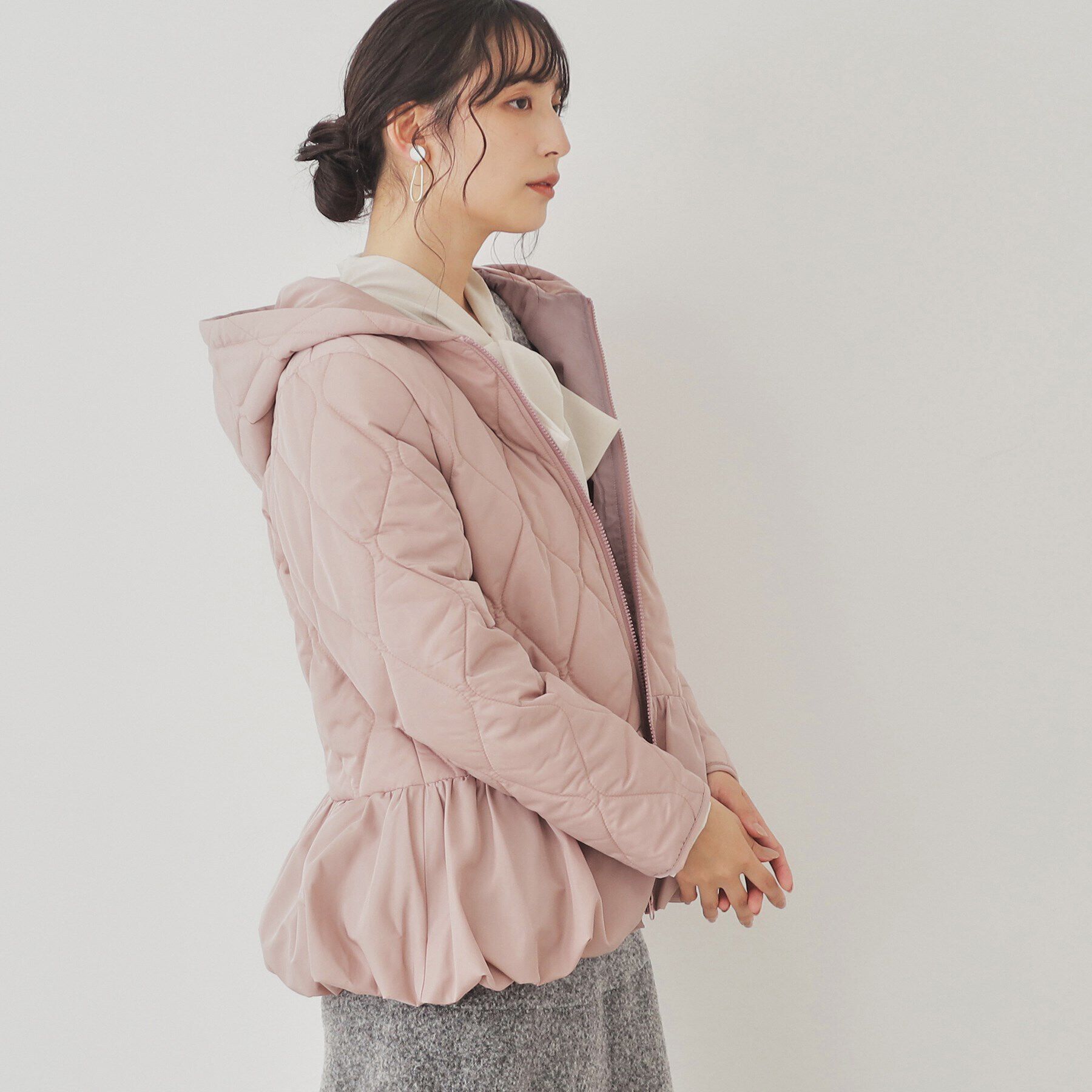 SunaUna「【フード付き/ペプラムシルエット】中綿キルティングコート」|その他|