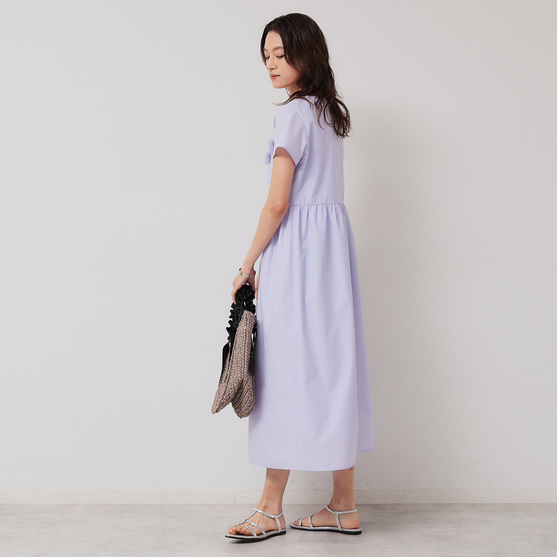 SunaUna「【接触冷感／フラワーモチーフ】フレンチスリーブワンピース」|ワンピース|