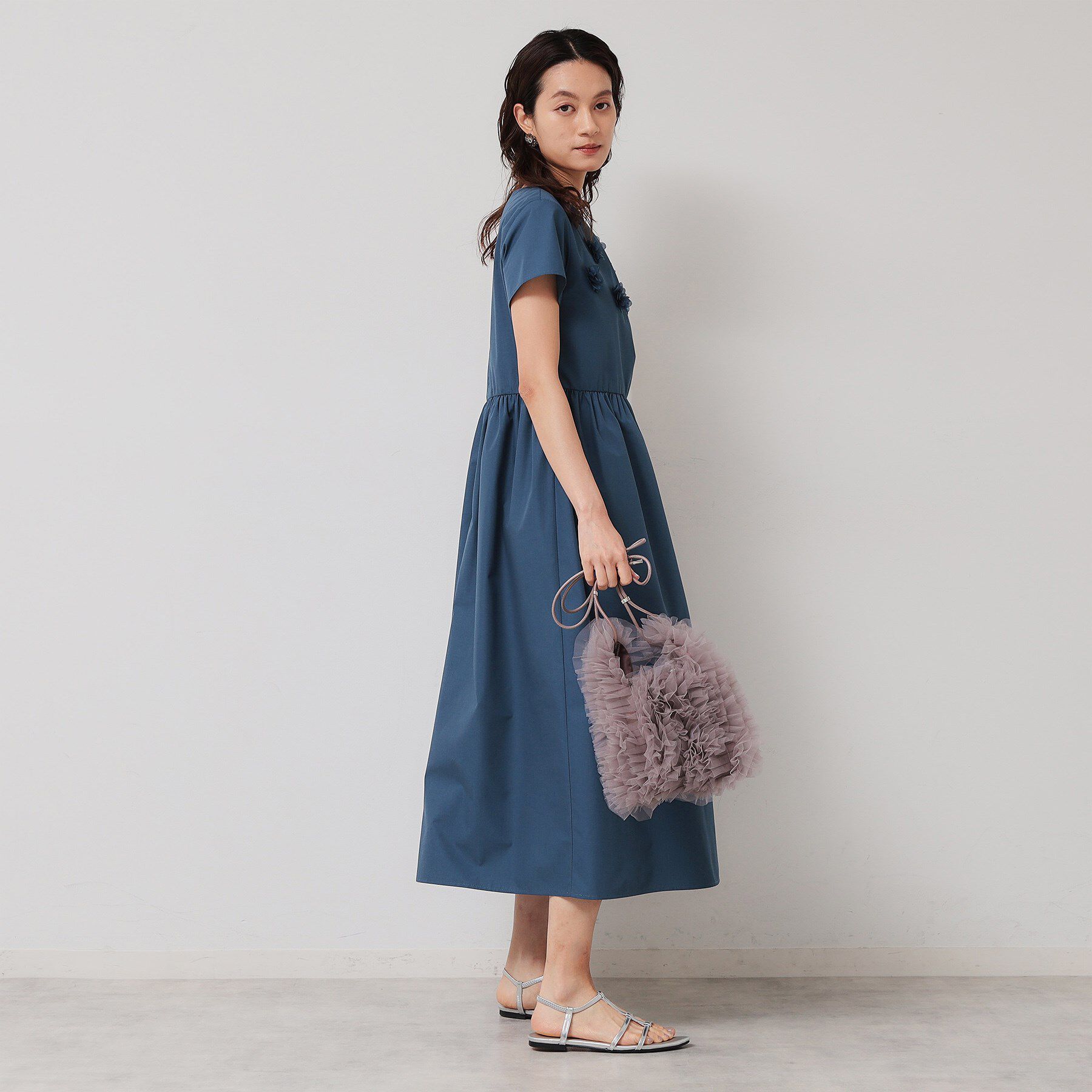 SunaUna「【接触冷感／フラワーモチーフ】フレンチスリーブワンピース」|ワンピース|