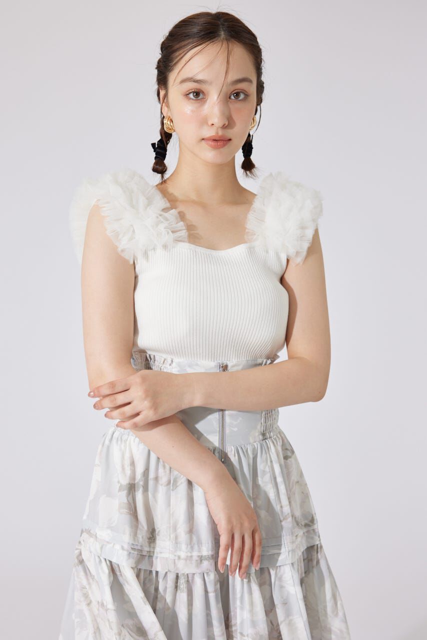 rienda「ショルダーチュールコンビニットトップス」|タンクトップ|IVOY3