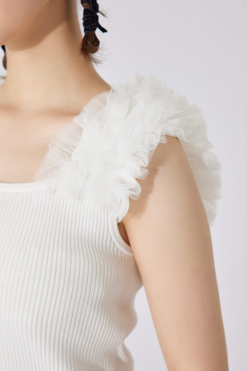 rienda「ショルダーチュールコンビニットトップス」|タンクトップ|