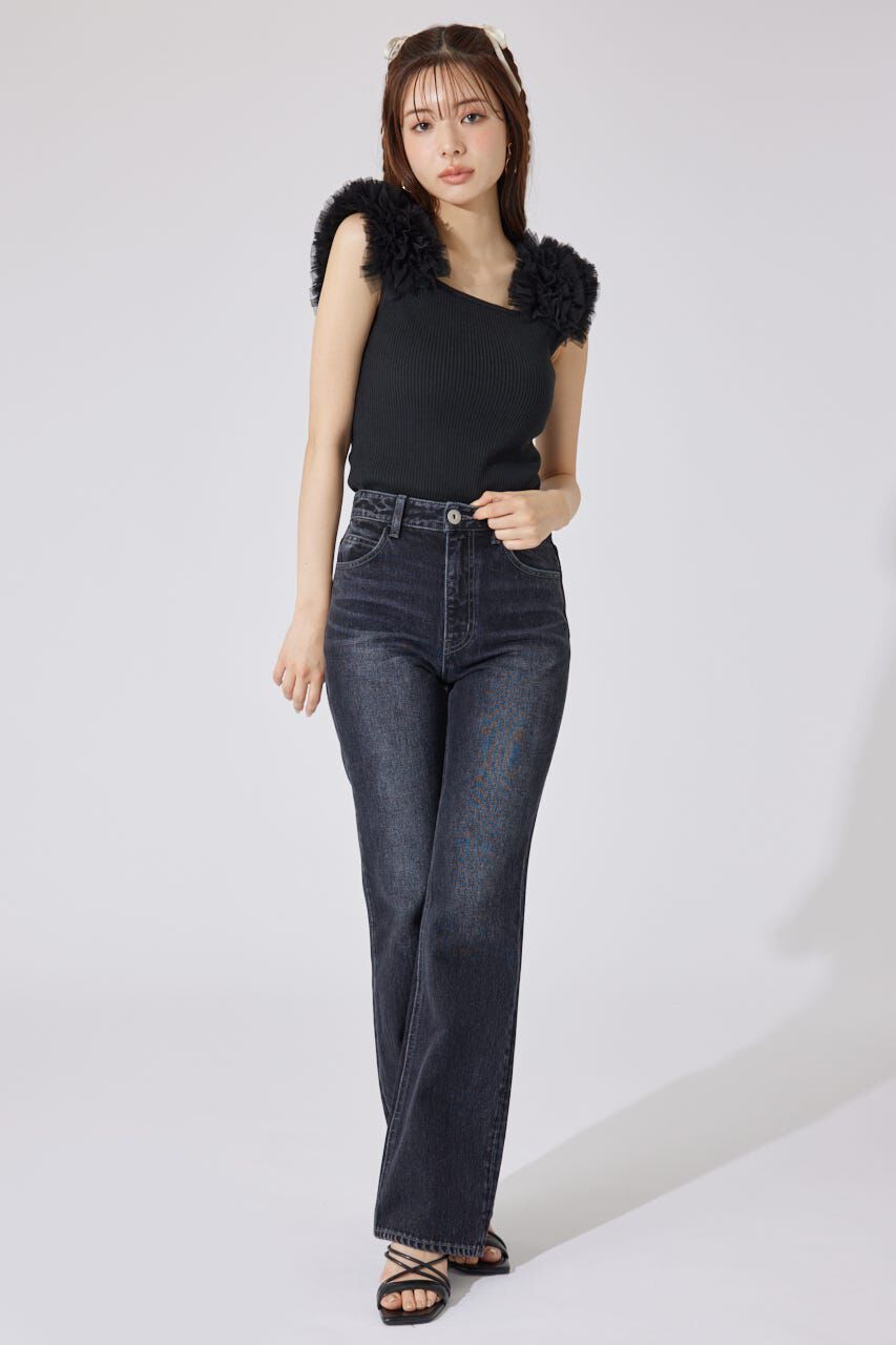 rienda「ショルダーチュールコンビニットトップス」|タンクトップ|