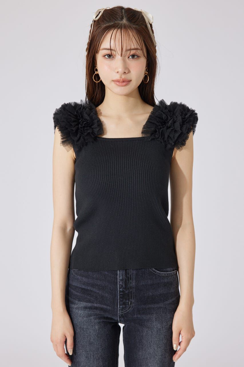 rienda「ショルダーチュールコンビニットトップス」|タンクトップ|