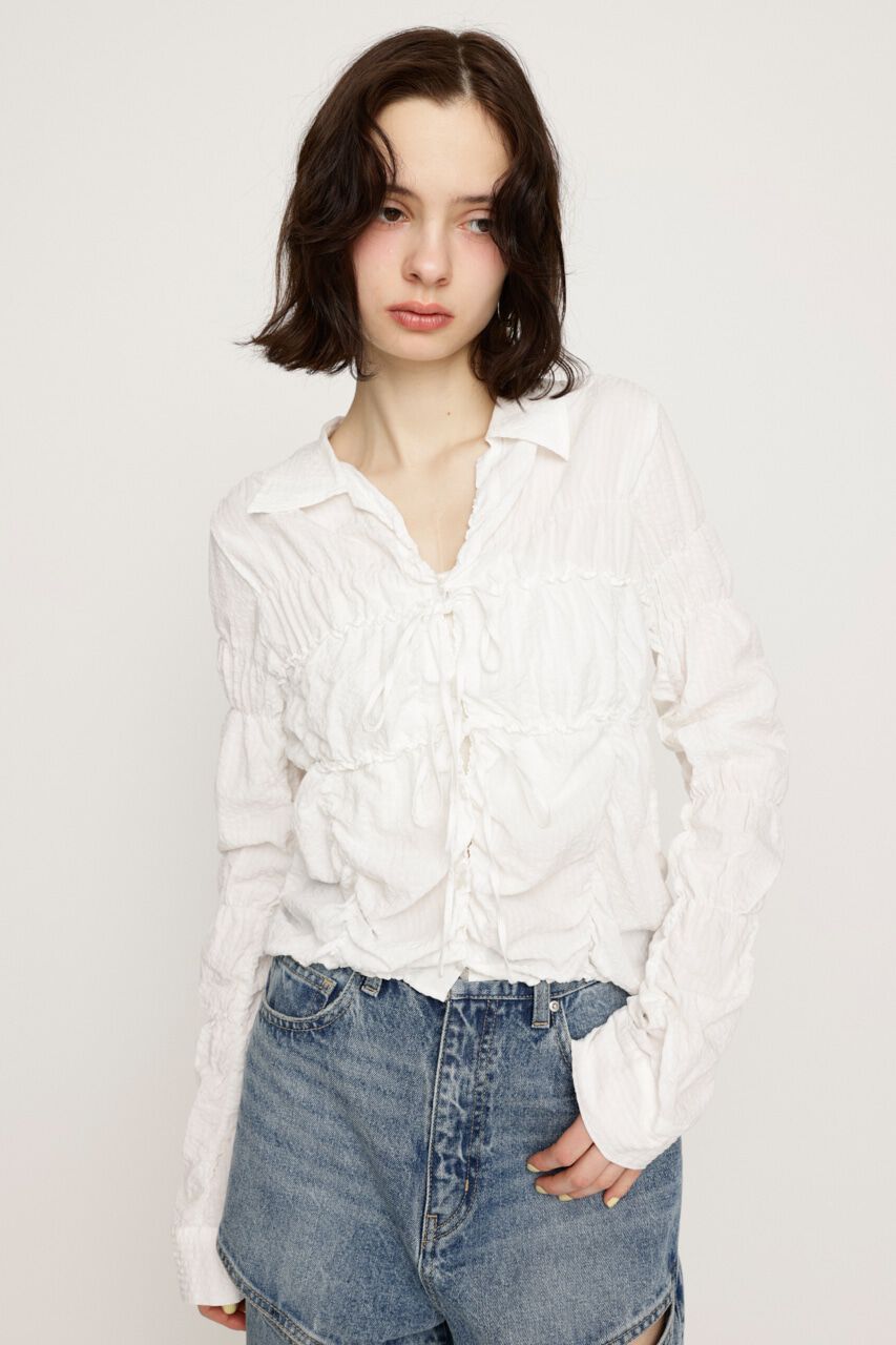 SLY「SHIRRING SKIPPER RIBBON シャツ」|シャツ・ブラウス|O/WHT1