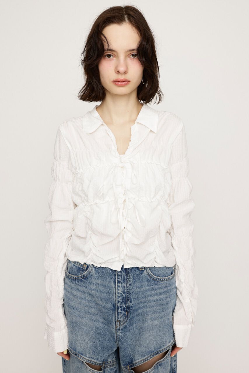 SLY「SHIRRING SKIPPER RIBBON シャツ」|シャツ・ブラウス|