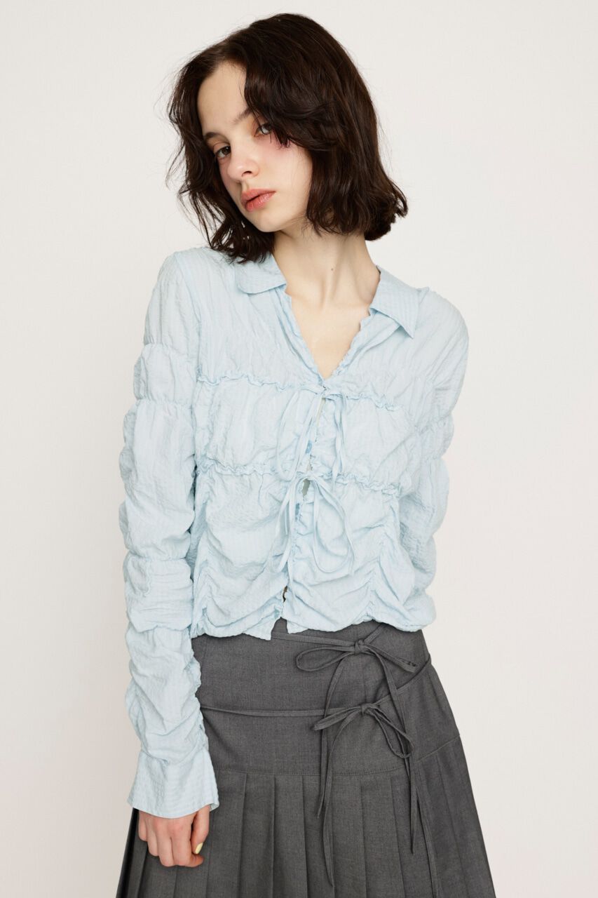 SLY「SHIRRING SKIPPER RIBBON シャツ」|シャツ・ブラウス|L/BLU1