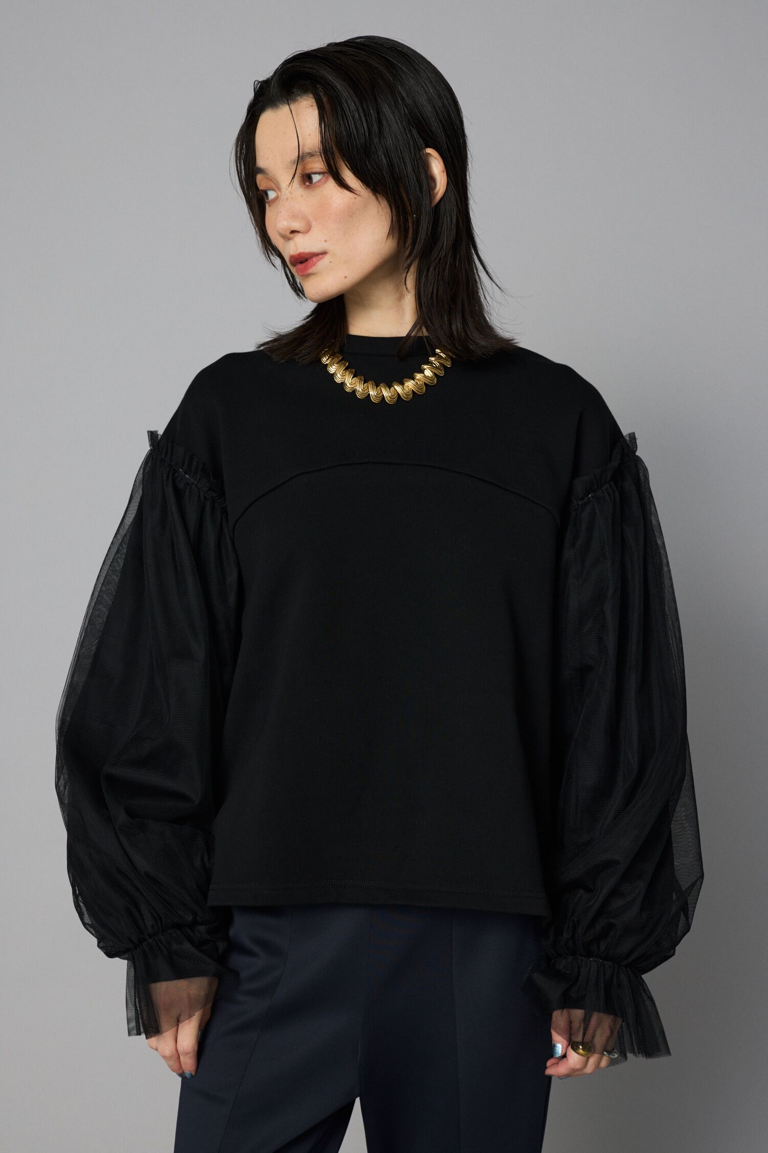 HeRIN.CYE「Tulle layer tops」|Tシャツ・カットソー|BLK