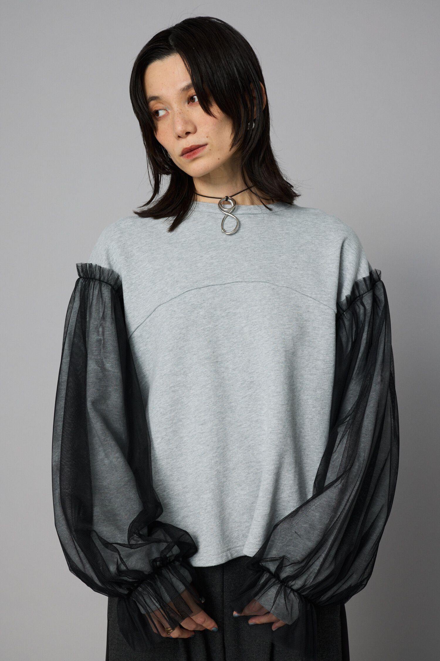HeRIN.CYE「Tulle layer tops」|Tシャツ・カットソー|GRY