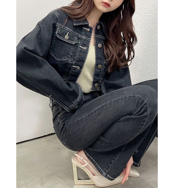 RESEXXY「クロップドジャケット【セットアップ着用可能】」|デニムジャケット|ブラック