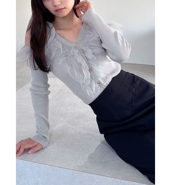 RESEXXY「シアーフリルニットトップス」|ニット・セーター|グレー