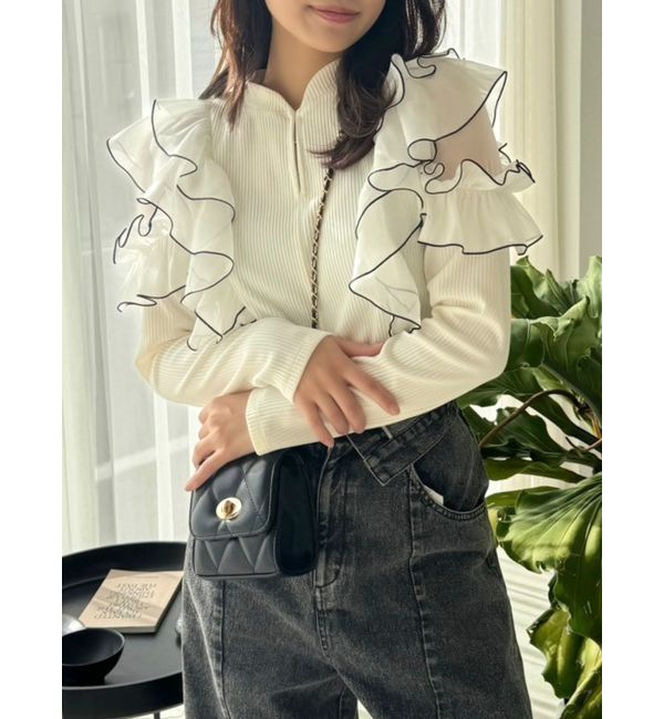 dazzlin「フロントホック長袖フリルトップス」|Tシャツ・カットソー|