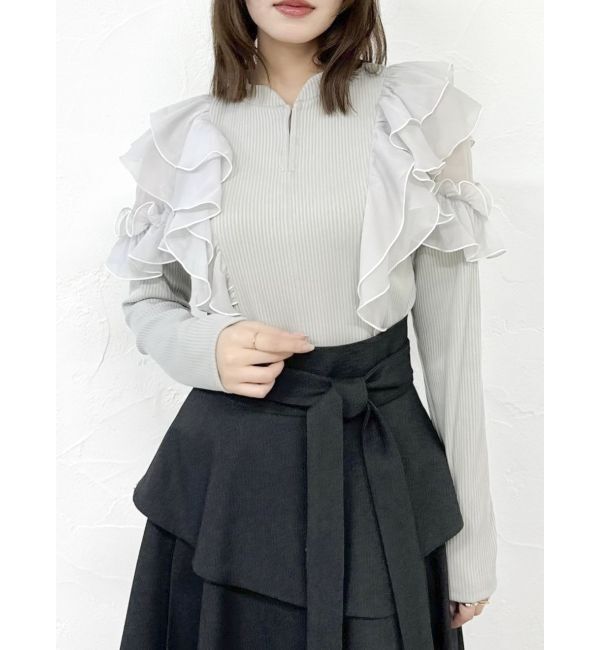 dazzlin「フロントホック長袖フリルトップス」|Tシャツ・カットソー|グレー