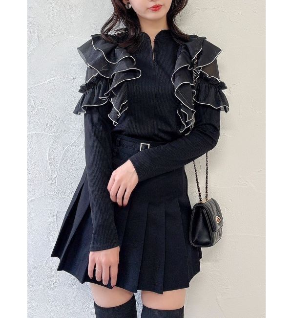 dazzlin「フロントホック長袖フリルトップス」|Tシャツ・カットソー|ブラック
