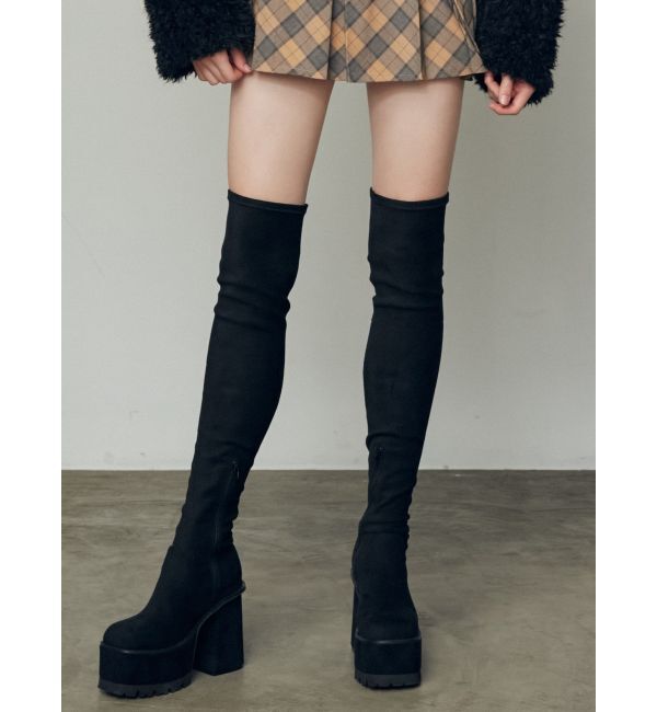 EMODA「スクエアフィットロングブーツ」|その他|ブラック