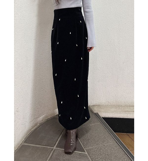 MERCURYDUO「ドロップパールナロースカート」|スカート|ブラック