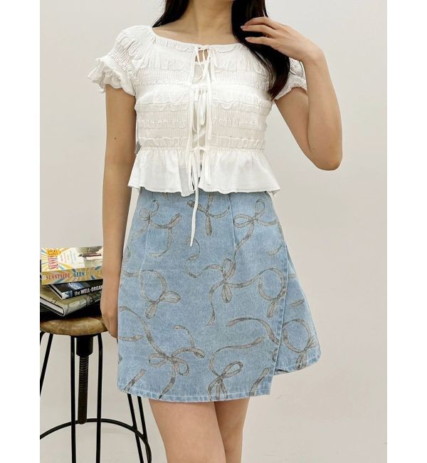 MERCURYDUO「リボンプリントデニムラップスカパン」|スカート|