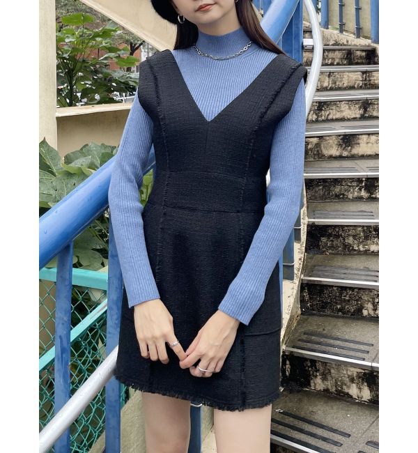 MURUA「フリンジミニジャンパースカート」|ワンピース|ブラック