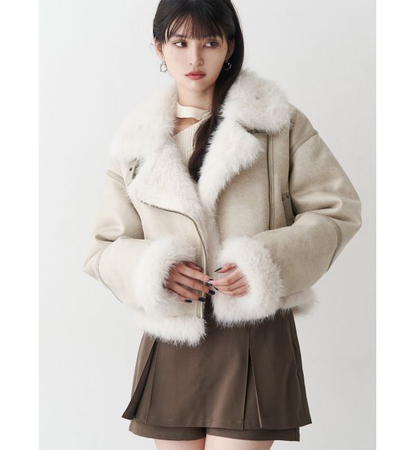 MURUA「アンイーブンショートフェイクムートンジャケット」|ブルゾン・スタジャン|アイボリー
