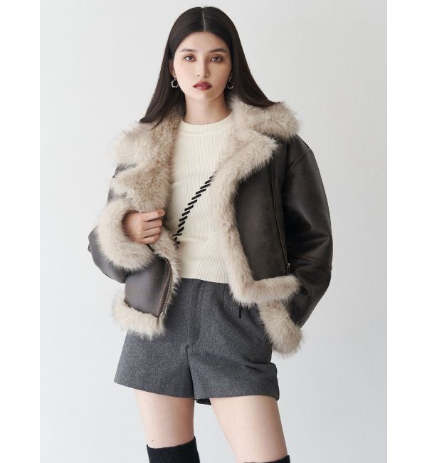MURUA「アンイーブンショートフェイクムートンジャケット」|ブルゾン・スタジャン|