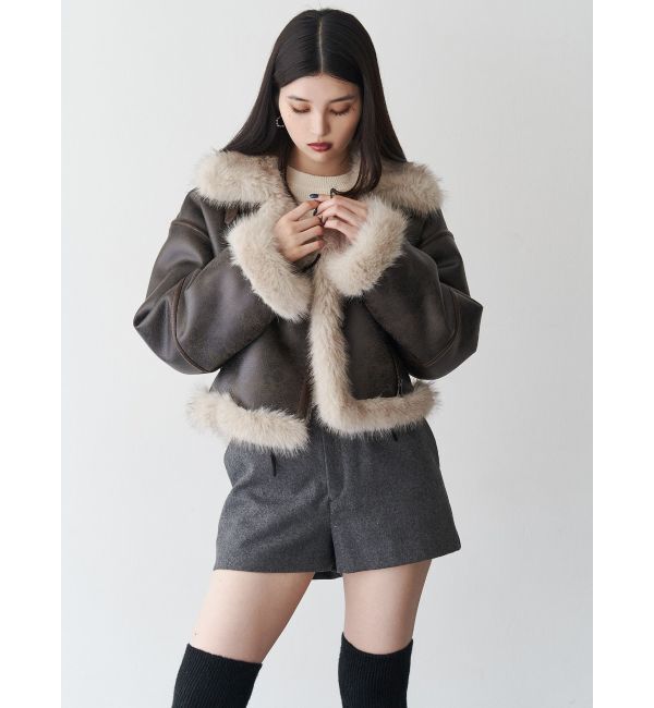 MURUA「アンイーブンショートフェイクムートンジャケット」|ブルゾン・スタジャン|