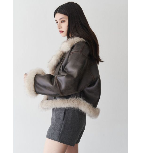 MURUA「アンイーブンショートフェイクムートンジャケット」|ブルゾン・スタジャン|