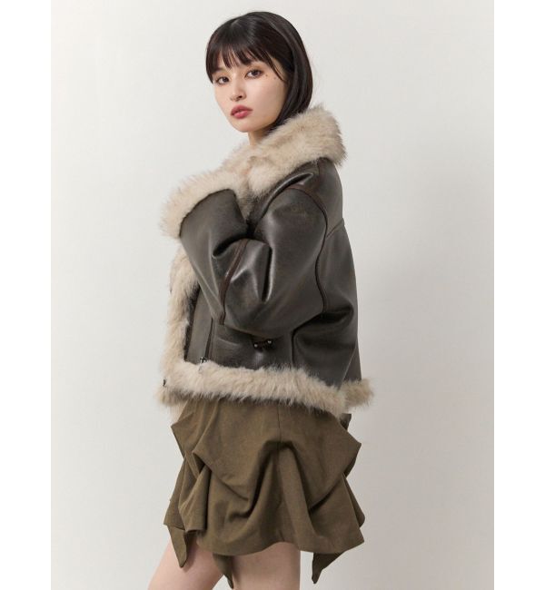 MURUA「アンイーブンショートフェイクムートンジャケット」|ブルゾン・スタジャン|