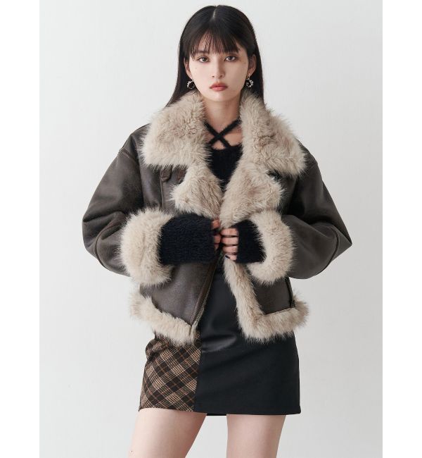 MURUA「アンイーブンショートフェイクムートンジャケット」|ブルゾン・スタジャン|