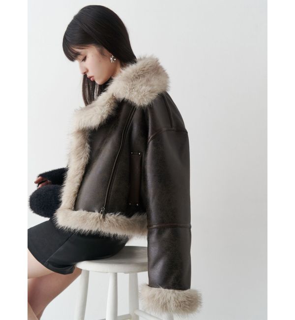 MURUA「アンイーブンショートフェイクムートンジャケット」|ブルゾン・スタジャン|