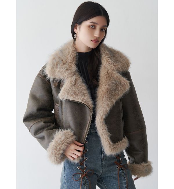 MURUA「アンイーブンショートフェイクムートンジャケット」|ブルゾン・スタジャン|