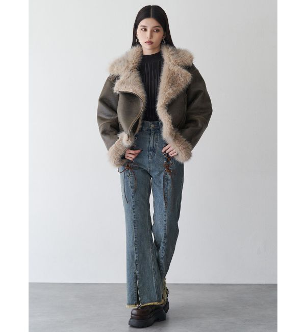 MURUA「アンイーブンショートフェイクムートンジャケット」|ブルゾン・スタジャン|