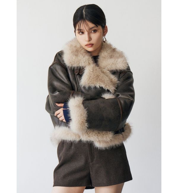 MURUA「アンイーブンショートフェイクムートンジャケット」|ブルゾン・スタジャン|