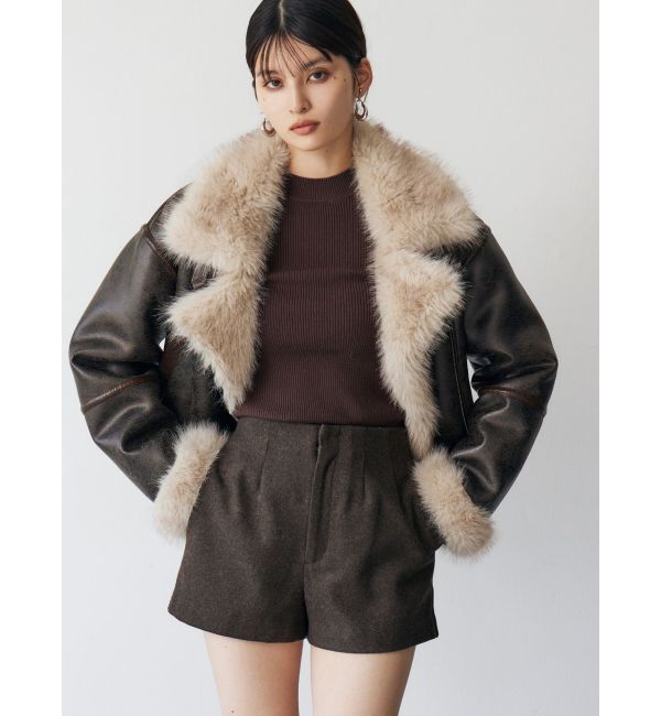MURUA「アンイーブンショートフェイクムートンジャケット」|ブルゾン・スタジャン|