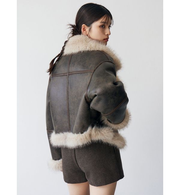 MURUA「アンイーブンショートフェイクムートンジャケット」|ブルゾン・スタジャン|
