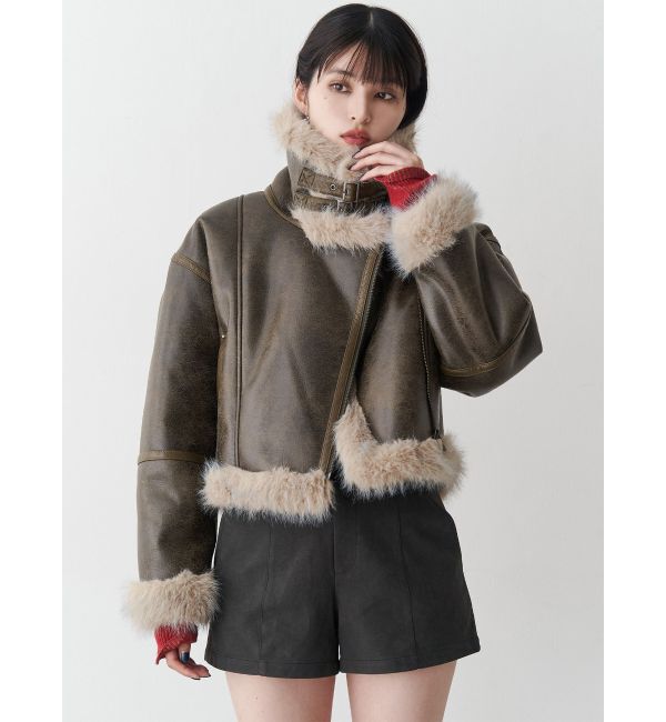 MURUA「アンイーブンショートフェイクムートンジャケット」|ブルゾン・スタジャン|