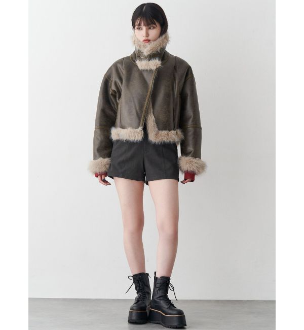 MURUA「アンイーブンショートフェイクムートンジャケット」|ブルゾン・スタジャン|