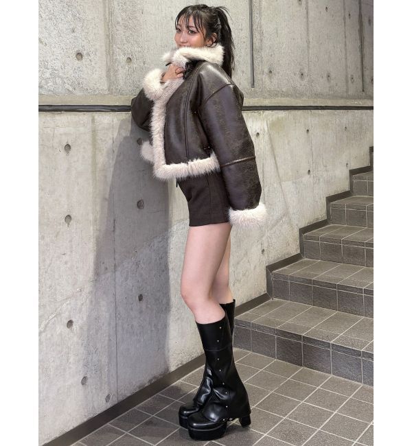 MURUA「アンイーブンショートフェイクムートンジャケット」|ブルゾン・スタジャン|