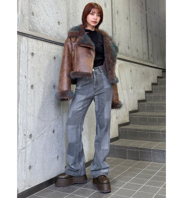 MURUA「アンイーブンショートフェイクムートンジャケット」|ブルゾン・スタジャン|