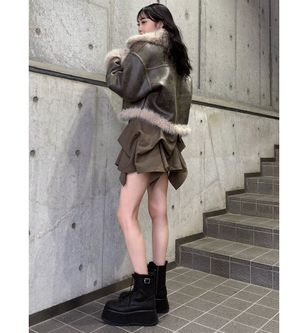 MURUA「アンイーブンショートフェイクムートンジャケット」|ブルゾン・スタジャン|