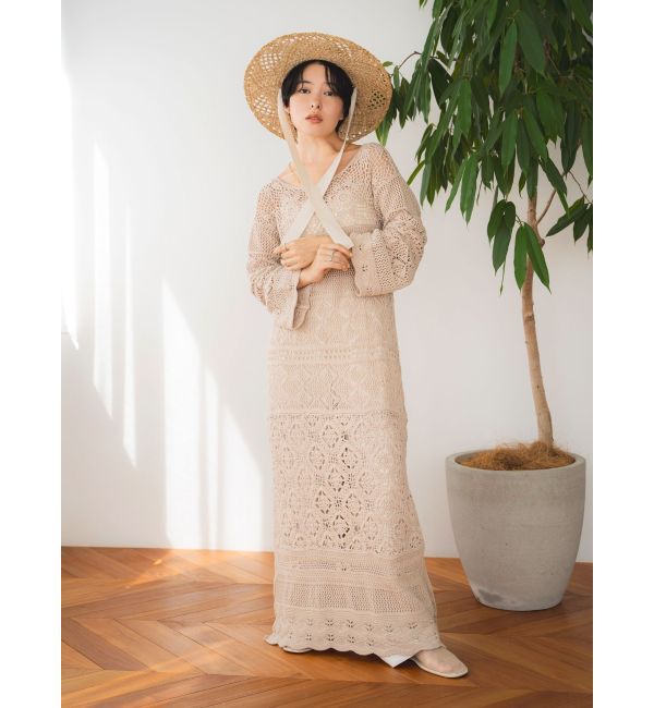 Ungrid「透かし編みニットワンピース」|ワンピース|アイボリー