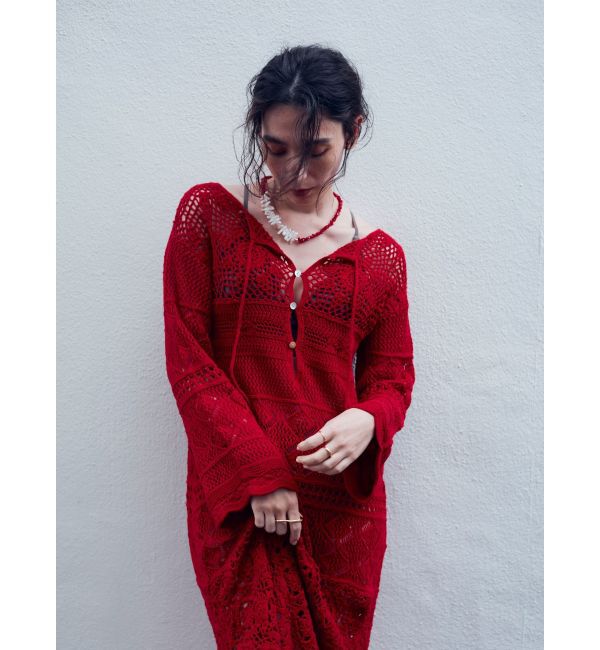 Ungrid「透かし編みニットワンピース」|ワンピース|オレンジ