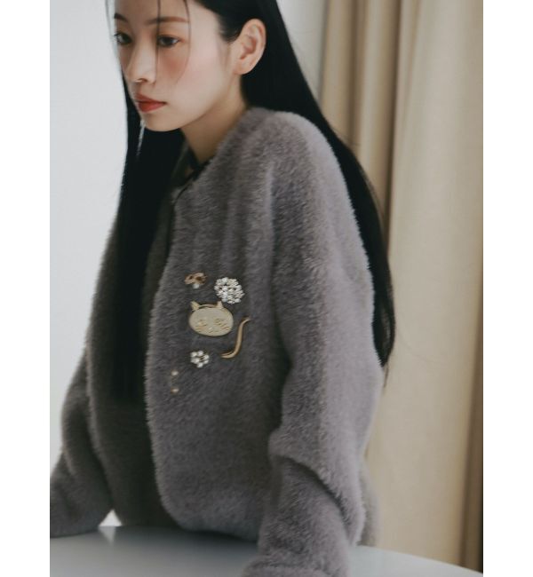 LAGUNAMOON「【REVIVAL】ミニシャギーセッケツニットカーデ」|カーディガン|グレー