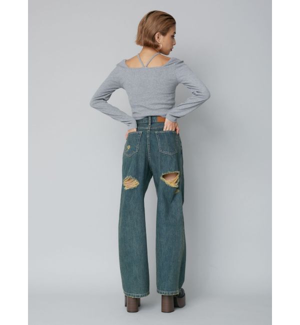 EVRIS「BACKスラッシュワイドデニムパンツ」|デニム|