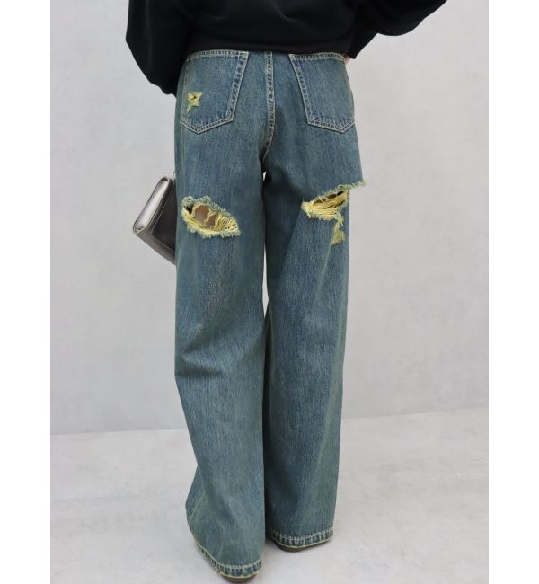 EVRIS「BACKスラッシュワイドデニムパンツ」|デニム|インディゴ