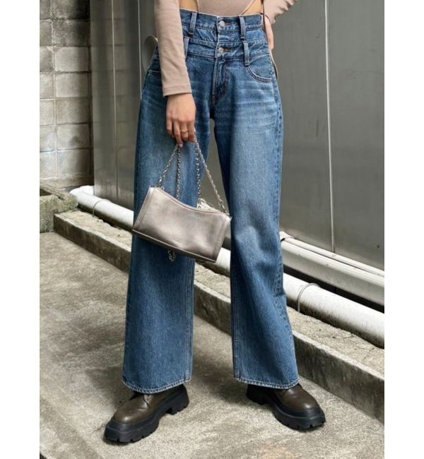 EVRIS「ダブルウエストワイドデニムパンツ」|デニム|インディゴ