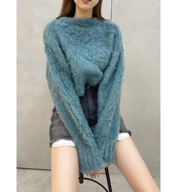 EVRIS「カラーシャギークロップドニットトップス」|ニット・セーター|ブルー