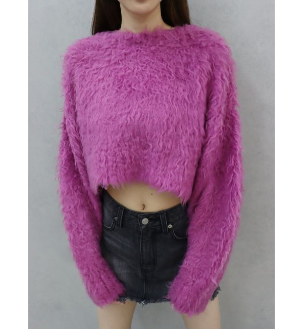 EVRIS「カラーシャギークロップドニットトップス」|ニット・セーター|パープル