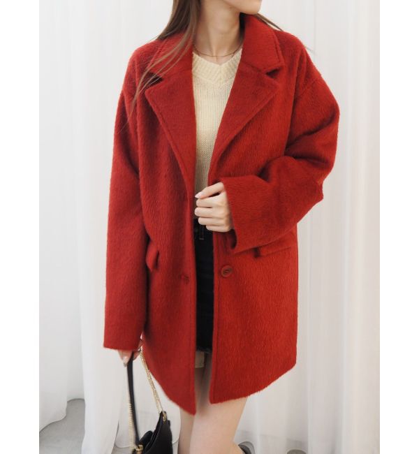 EVRIS「シャギーオーバーサイズジャケット」|テーラードジャケット|レッド