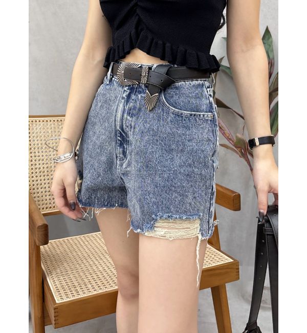 EVRIS「ダメージデニムショートパンツ」|デニム|