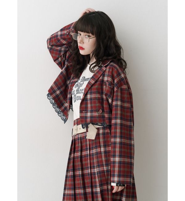 jouetie「ヘムレースショートジャケット【セットアップ対応】」|テーラードジャケット|レッド